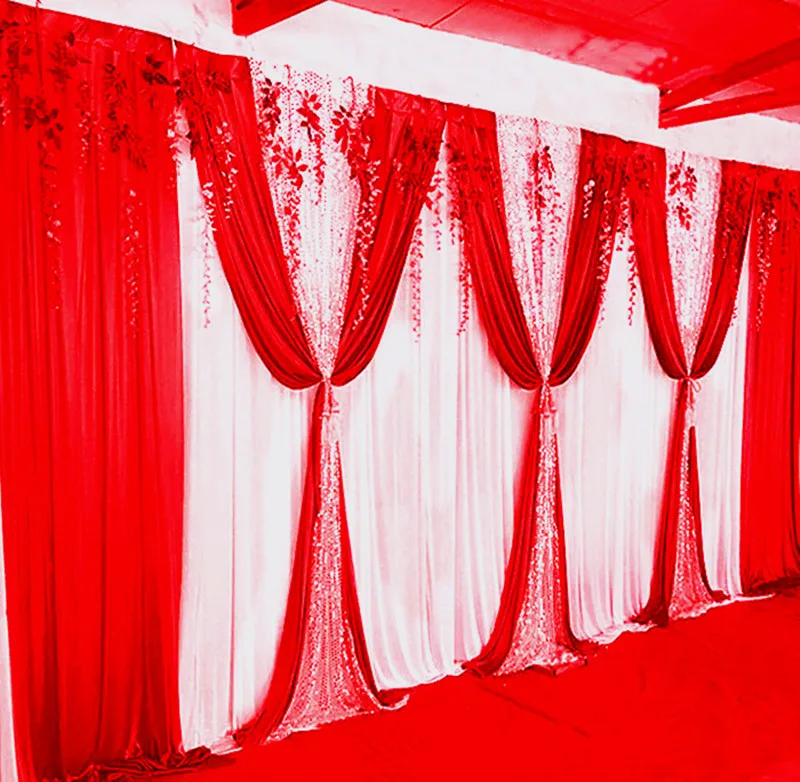 

New Design White Curtain Red Ice Silk Gold Sequin Drape Backdrop Wedding Birthday Party Decoration