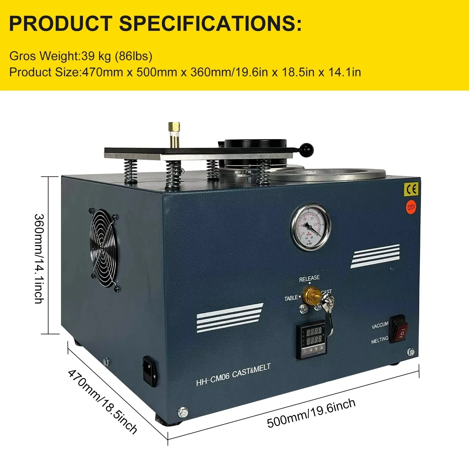 Upgraded 1/2 HP Powerful Vacuum Casting Machine | 3 CFM Lost Wax Kit with 2L Gold/Silver Melting Furnace | 1/2/3KG Crucibles