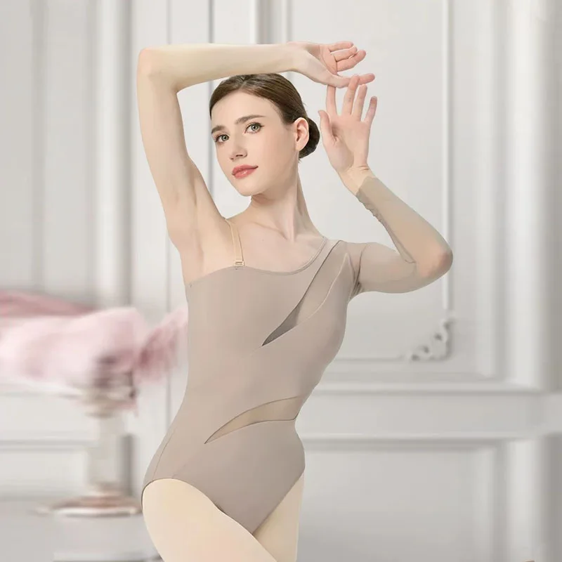 Nouveau Justaucorps de danse de Ballet pour filles femmes maille épissage manches diagonales irrégulières manches longues gymnastique lyrique scène Costum