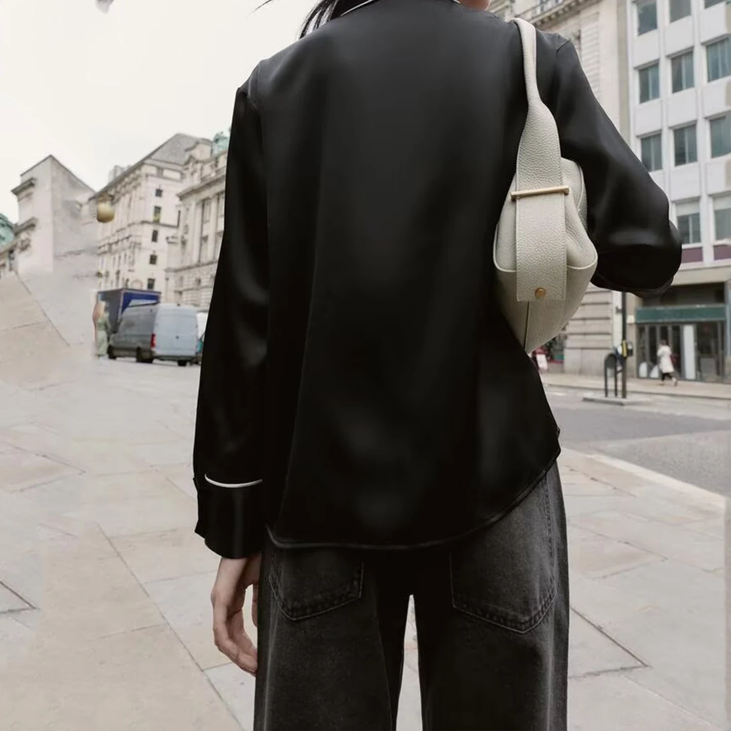 Z Abbigliamento da lavoro da ufficio casual lungo Sve Busin da donna in raso di seta sciolto color irt