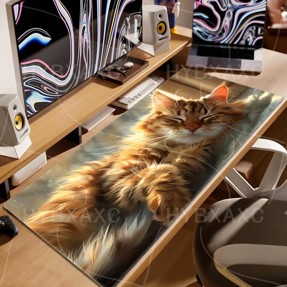 Sleeping Orange Cat Mouse Pad Large Rubber Base Anti-slip PC Desk Accessories Mousepad for Office&Gamer Keyboard Mats Decor Mat