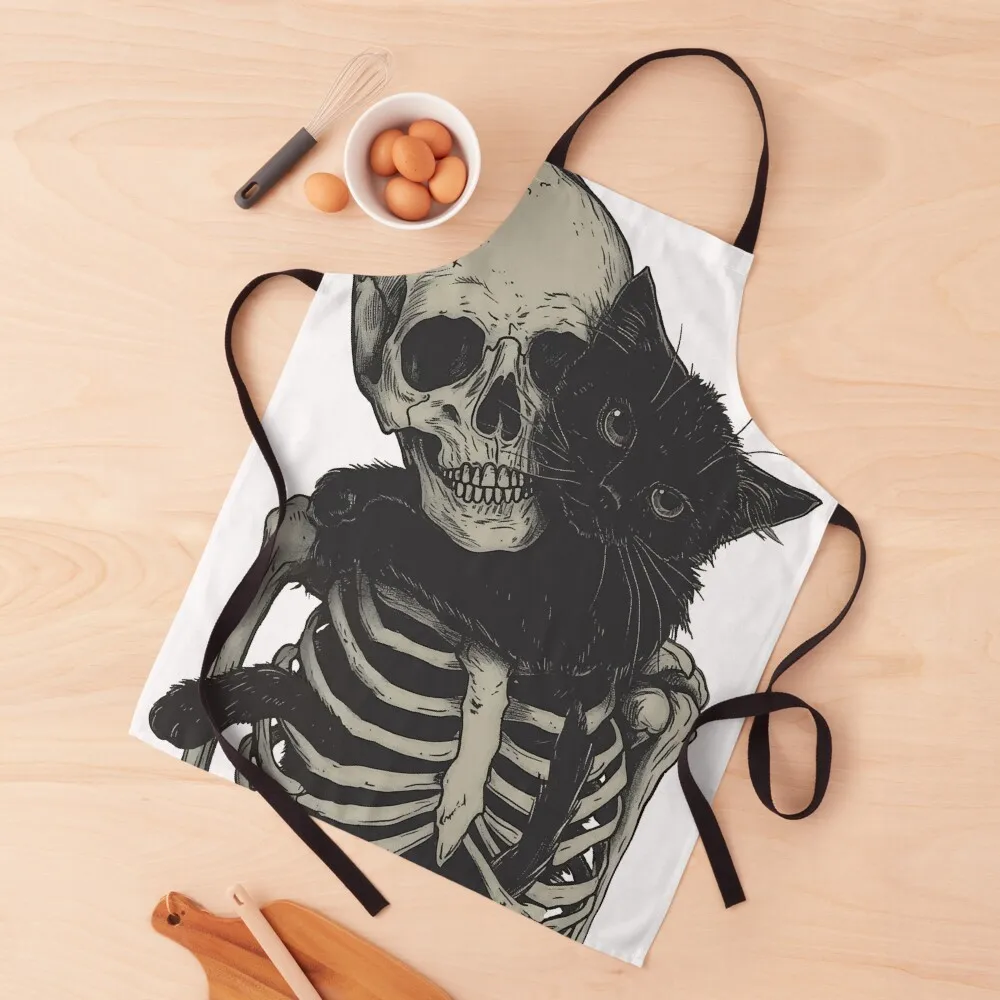 Cat Hugging a Skeleton, Love Beyond Grave, Cat Lover, Halloween Apron Things For The Home Kitchen New 2022 Year Apron