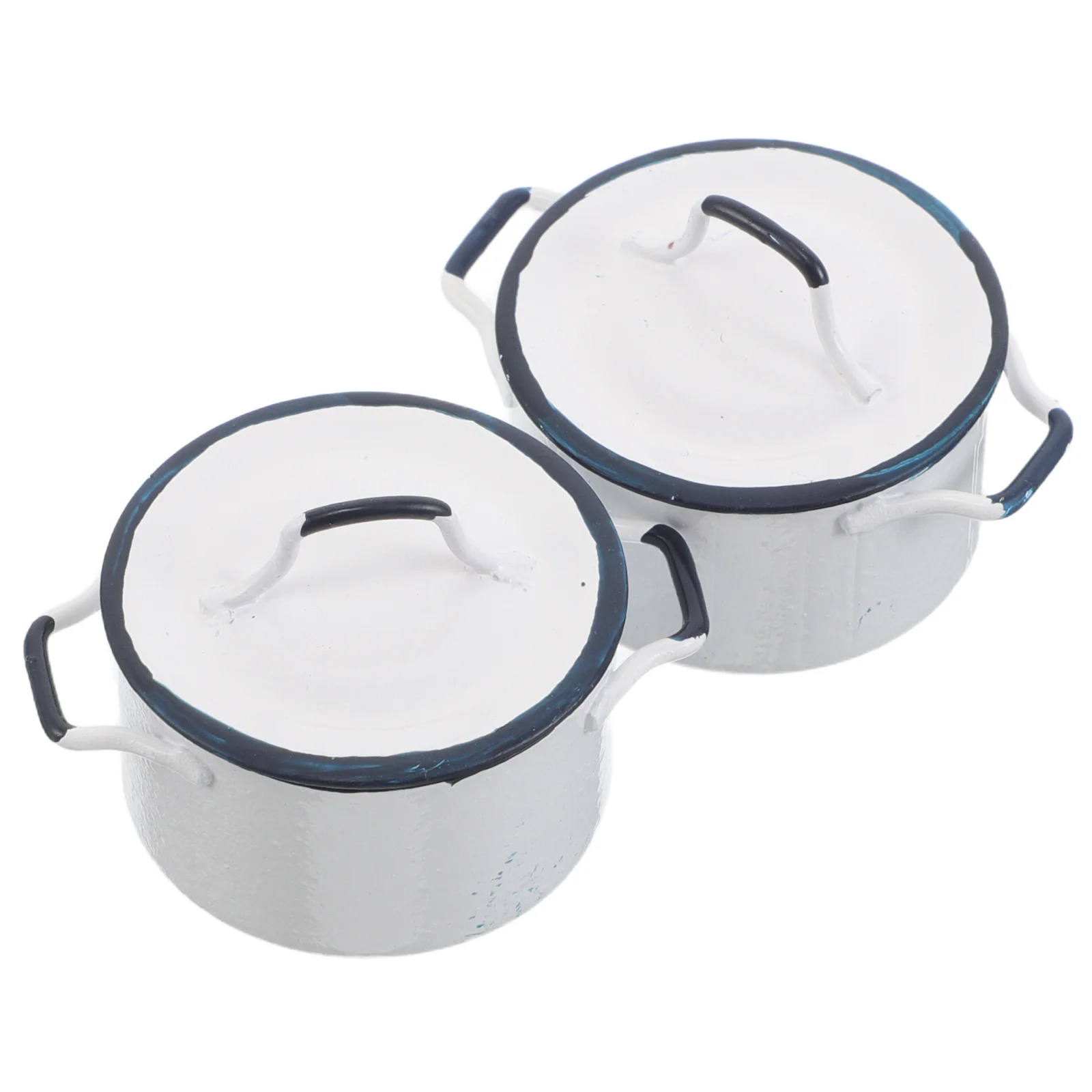 

2Pcs Miniature Kitchen Cookware Blue-Edged White Sauce Pot 1:12 Dollhouse Kitchen Accessories Mini Cooking Utensils Decoration