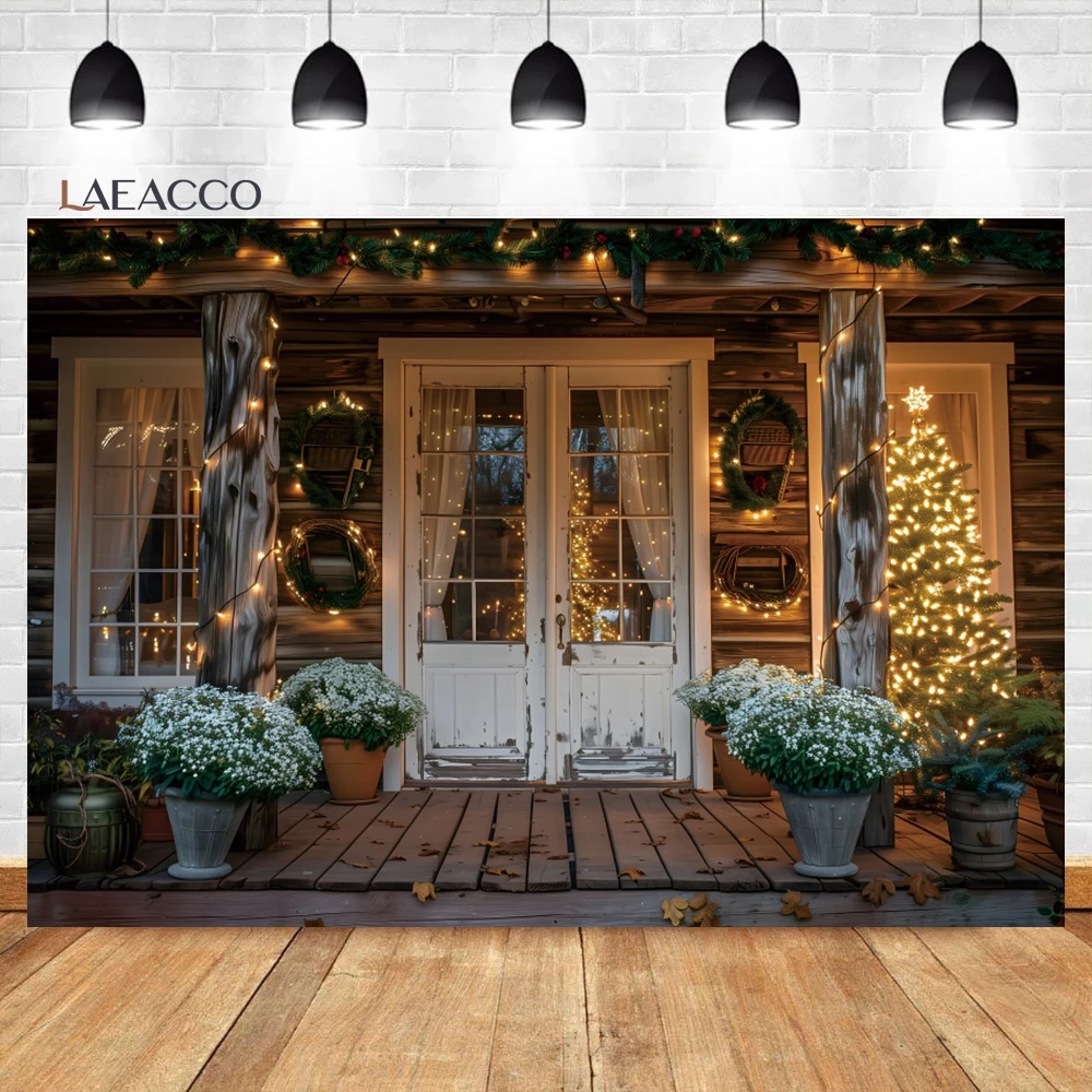 Laeacco Christmas Kitchen Photography Backdrops Retro Wood House Interior Xmas Trees Gift Kid Adult Birthday Portrait Background