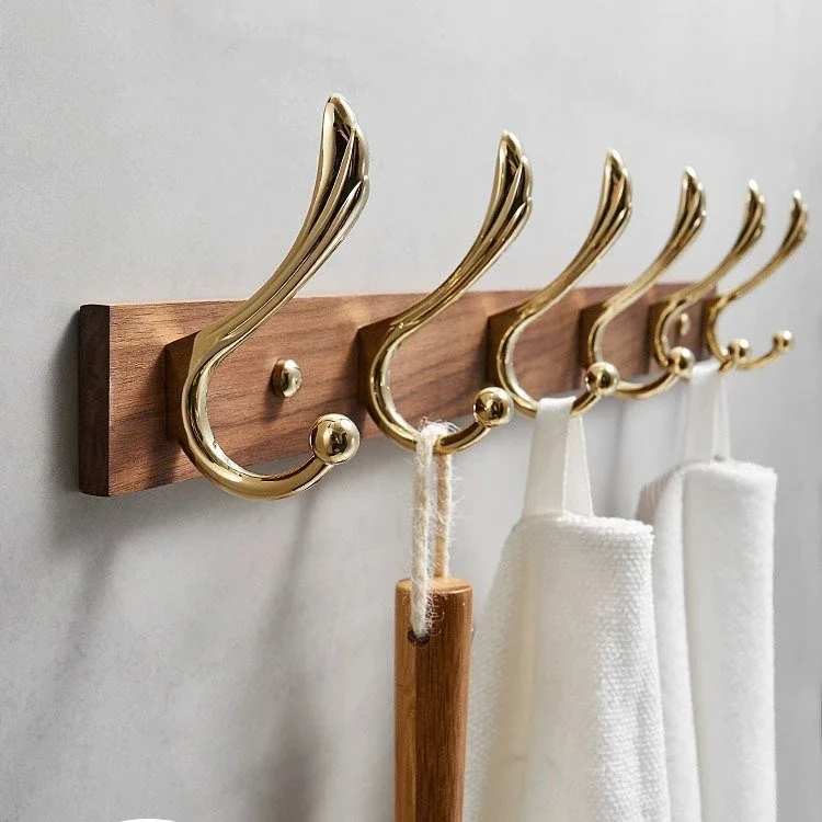 Walnut zinc alloy hooks behind the door coat  wooden hooks hanging coat hooks simple entrance solid wood