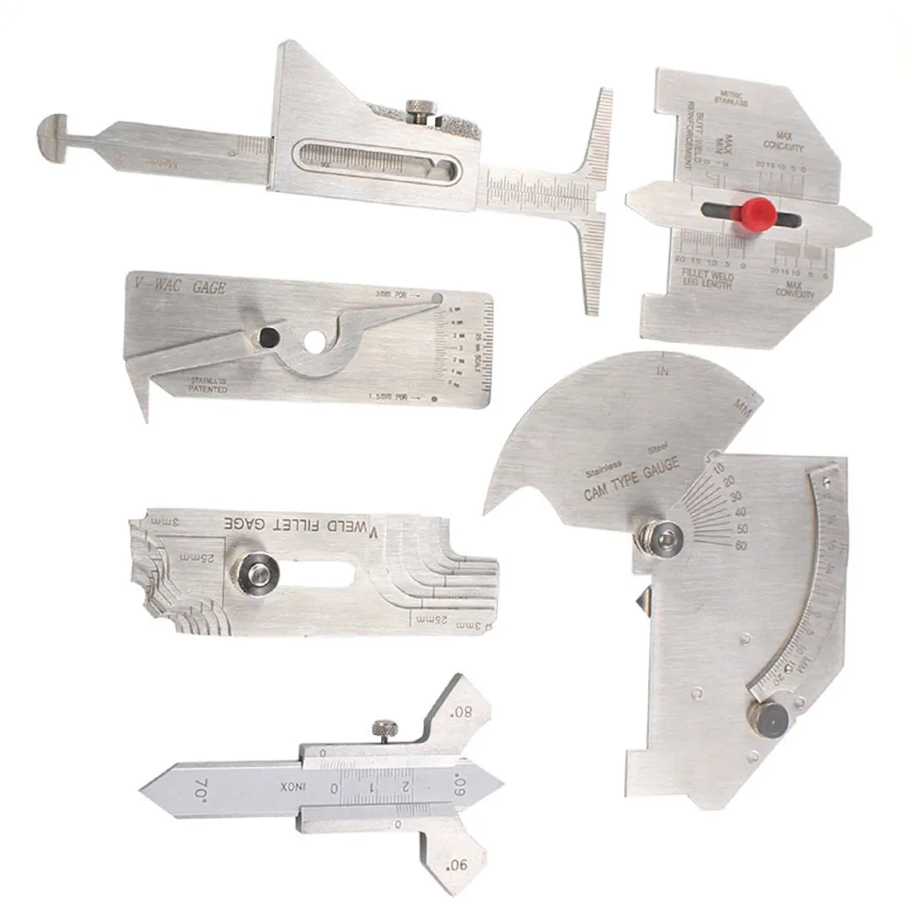 O conjunto de medidor de inspeção de soldagem de aço inoxidável inclui 6 peças de ferramentas para ângulos chanfrados, larguras, lacunas perfeitas para soldamentos