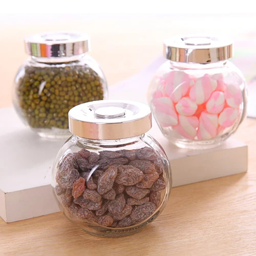 Alloy Lid Sealed Jar Transparent Glass Bottle Storage Creative Jar Miscellaneous Grains Candy Storage Box Kitchen Seasoning Tank