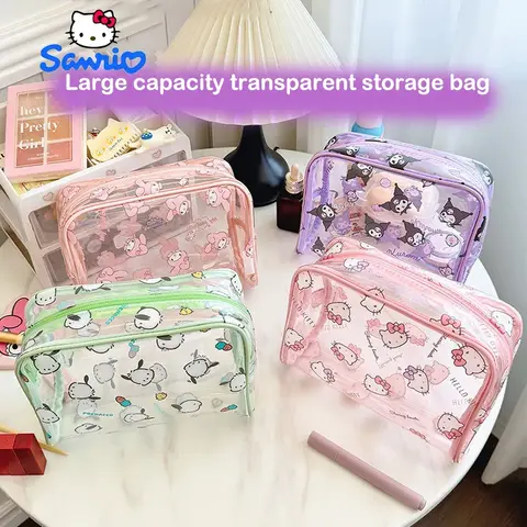 Nouveau Sanrio sac cosmétique Portable Hello Kitty Kuromi mélodie Pochacco grande capacité Transparent voyage toilette sac de rangement cadeau