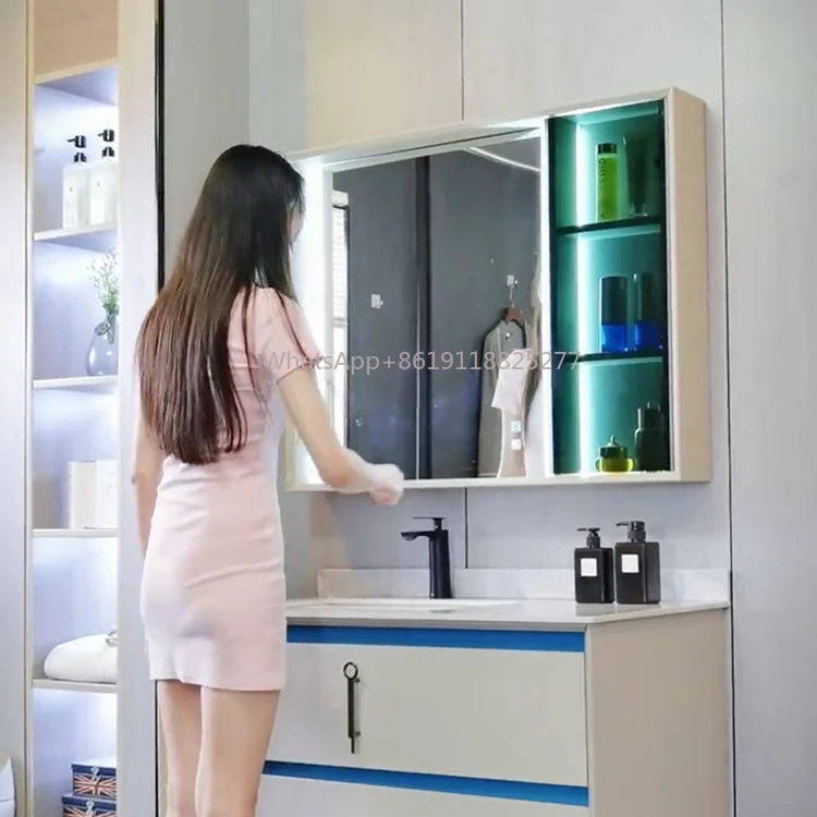 mirror vanity led mirror cabinet Manufactory bathroom aluminium glass door cabinet smart