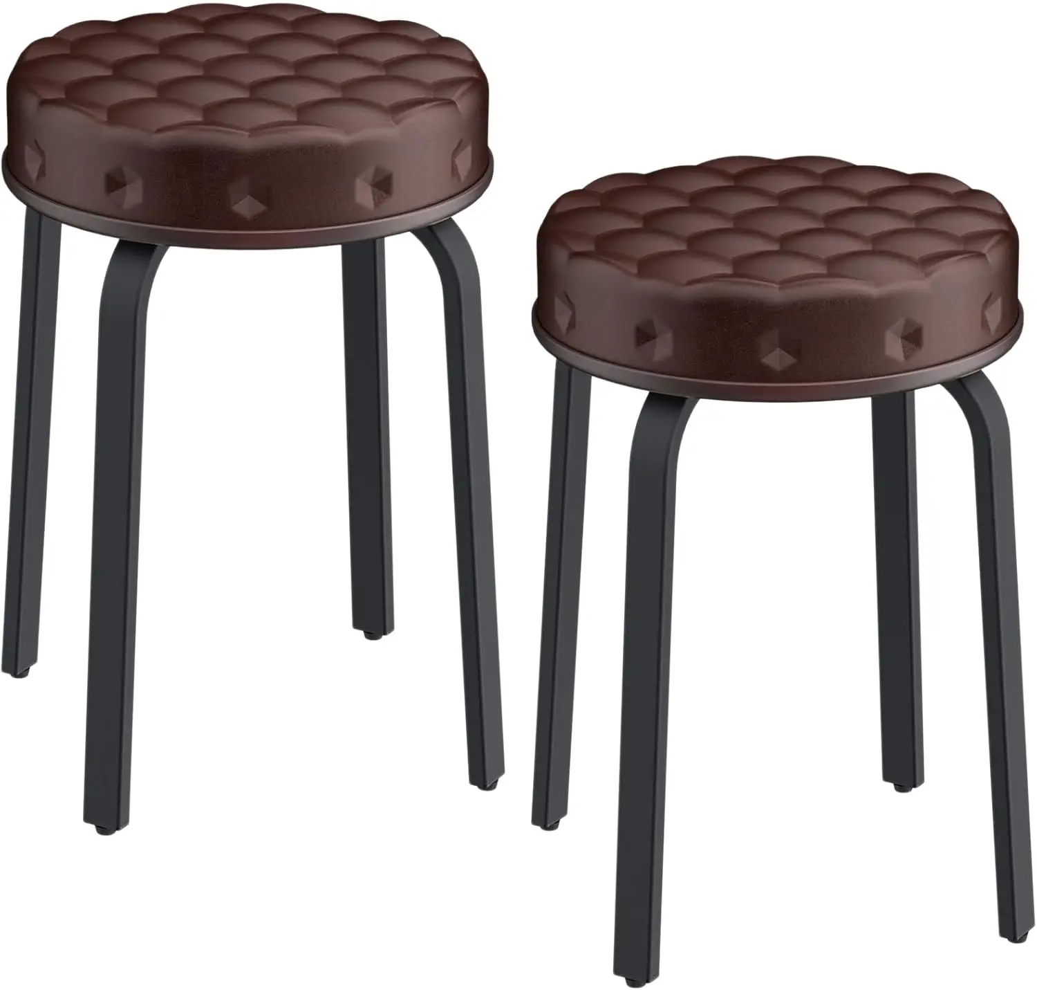 

Bar Stool Set Of 2, 18.5 H Backl Round Faux Leather Stool With Metal Legs, Modern Stackable Upholstered Seated Short Bar Stools