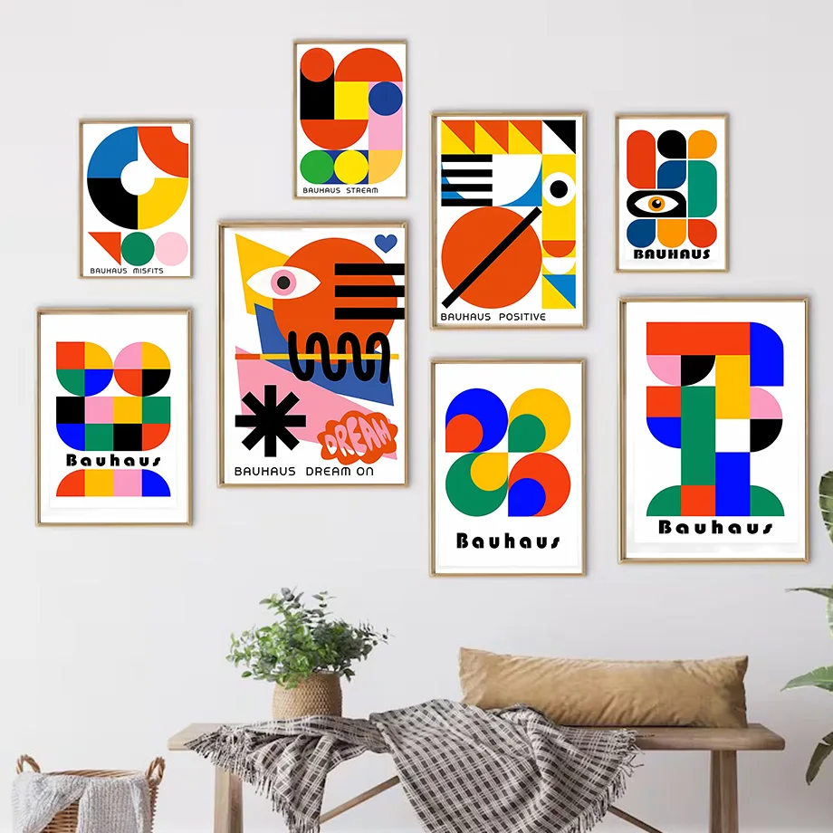 Colorful Bauhaus Color Block Geometry Wall Art Canvas Painting Abstract Posters Prints Wall Pictures for Living Room Home Dec