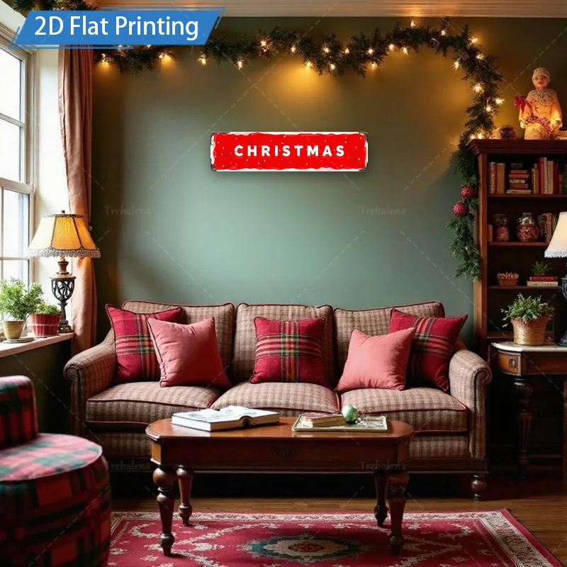 [2D FLAT] 1 قطعة علامة معدنية، 8 × 12 بوصة عيد الميلاد الأحمر ندفة الثلج علامة معدنية جدار ديكور فني