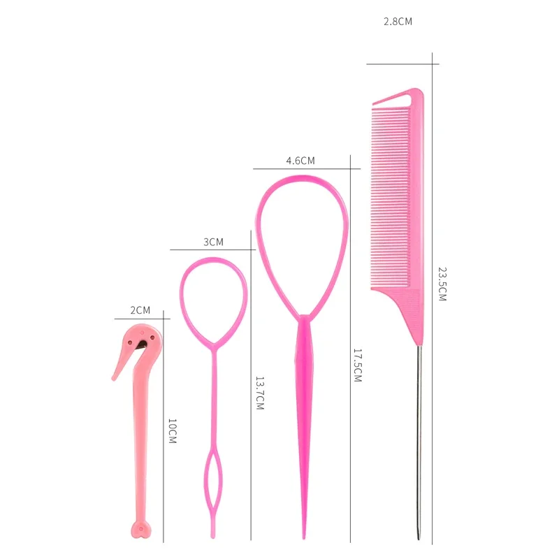 4Pcs Tail Hair Tools, Hair Loop Styling Tool Set With Make Hairstyles Elastic Hair Bands Remover Cutter Rat Tail Comb Hair Tools