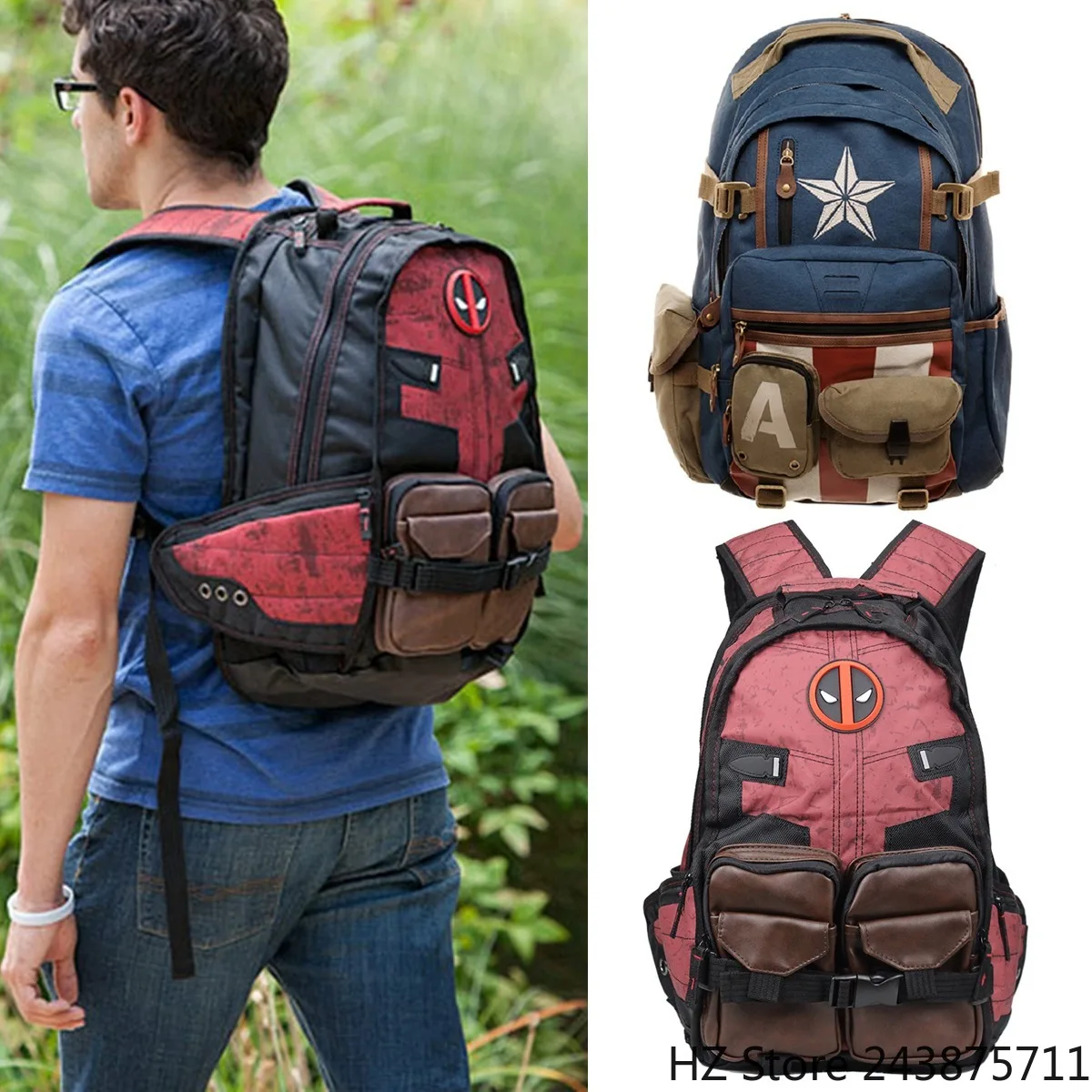 

Avengers Deadpool Captain America Backpack Anime Cartoon Backpacks Leisure Travel High Capacity Backpack Gifts