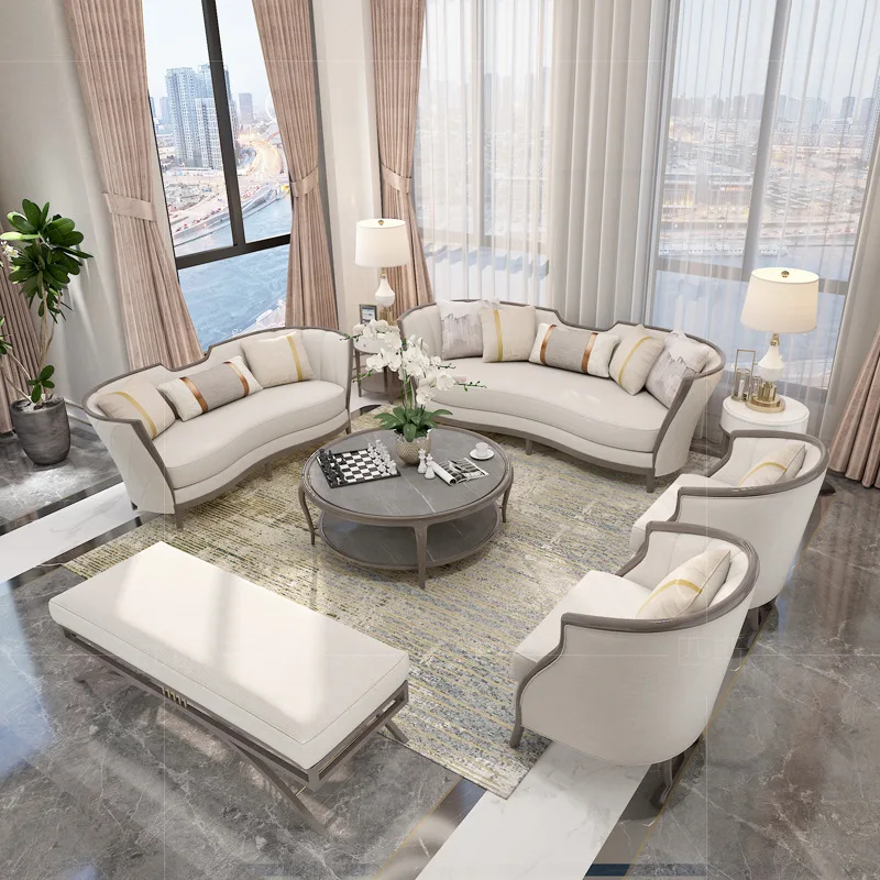 New Chinese solid wood sofa American light luxury fabric sofa post-modern simple leather sofa simple European French