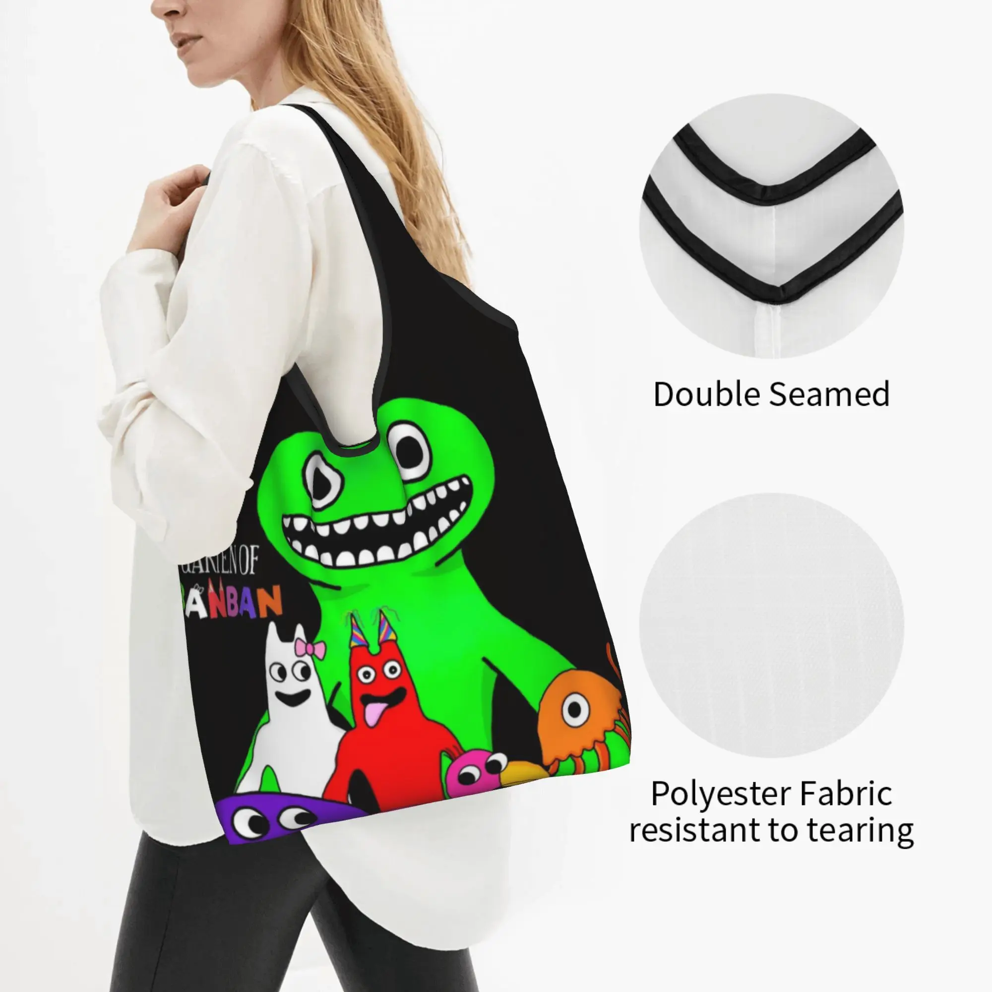 Cute Game Garten of BanBan Cartoon Shopping Tote Bag Portable  Groceries Shopper Shoulder Bag