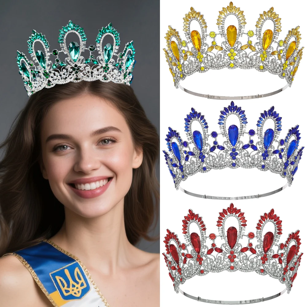 우아한 바로크 왕실 여왕 티아라 대형 크리스탈 대회 왕관 헤어 액세서리 공주 왕관 신부 결혼식용
