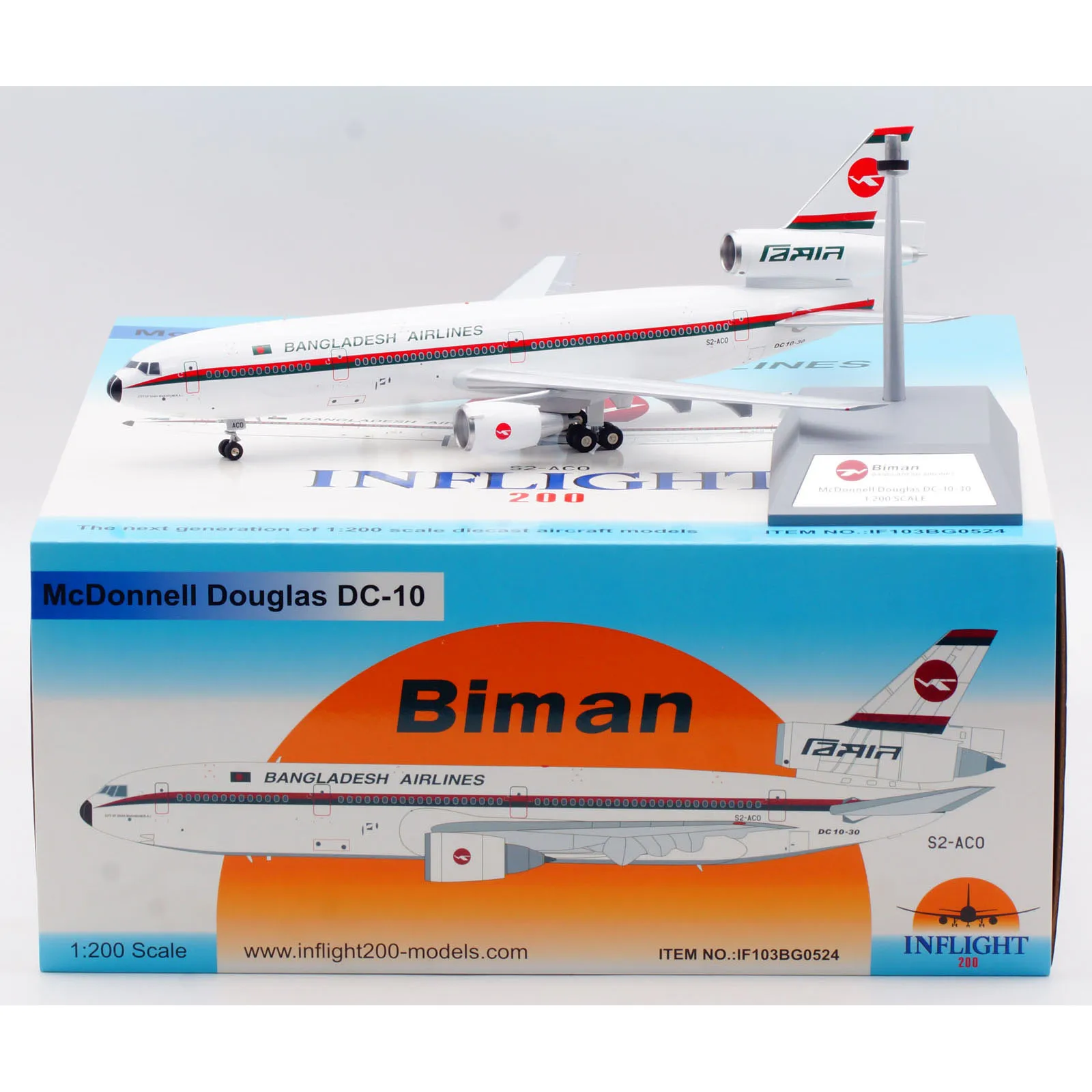 

IF103BG0524 Alloy Collectible Plane Gift INFLIGHT1:200 Biman Bangladesh McDonnell Douglas DC-10-30 Diecast Aircraft Model S2-ACO