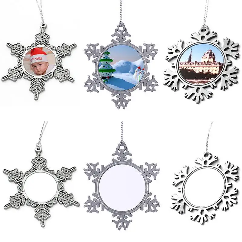3/1PC Snowflake Photo Frame Metal Christmas Ornament Hanging Decorations Heat Press Ornament for Christmas Party DIY Craft Home