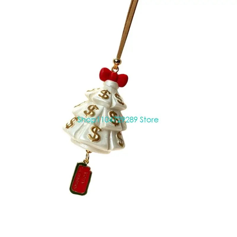 D8KE Christmas Tree Car Ornament with Ribbon Accent and Integrated Cord