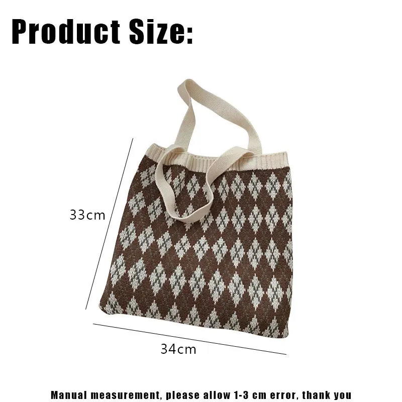YoReAi Women\'s Shopper Shopping Bag Knitting Soft Shoulder Bags Female Handbags Plaid Autumn Storage Reusable Light Tote Pack