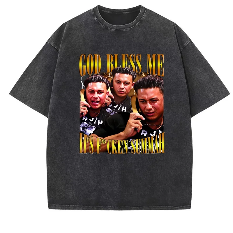 T-Shirt drôle Pauly D God Bless Me pour hommes et femmes, décontracté, col rond, imprimé, unisexe, Vintage, lavé, vêtements pour hommes