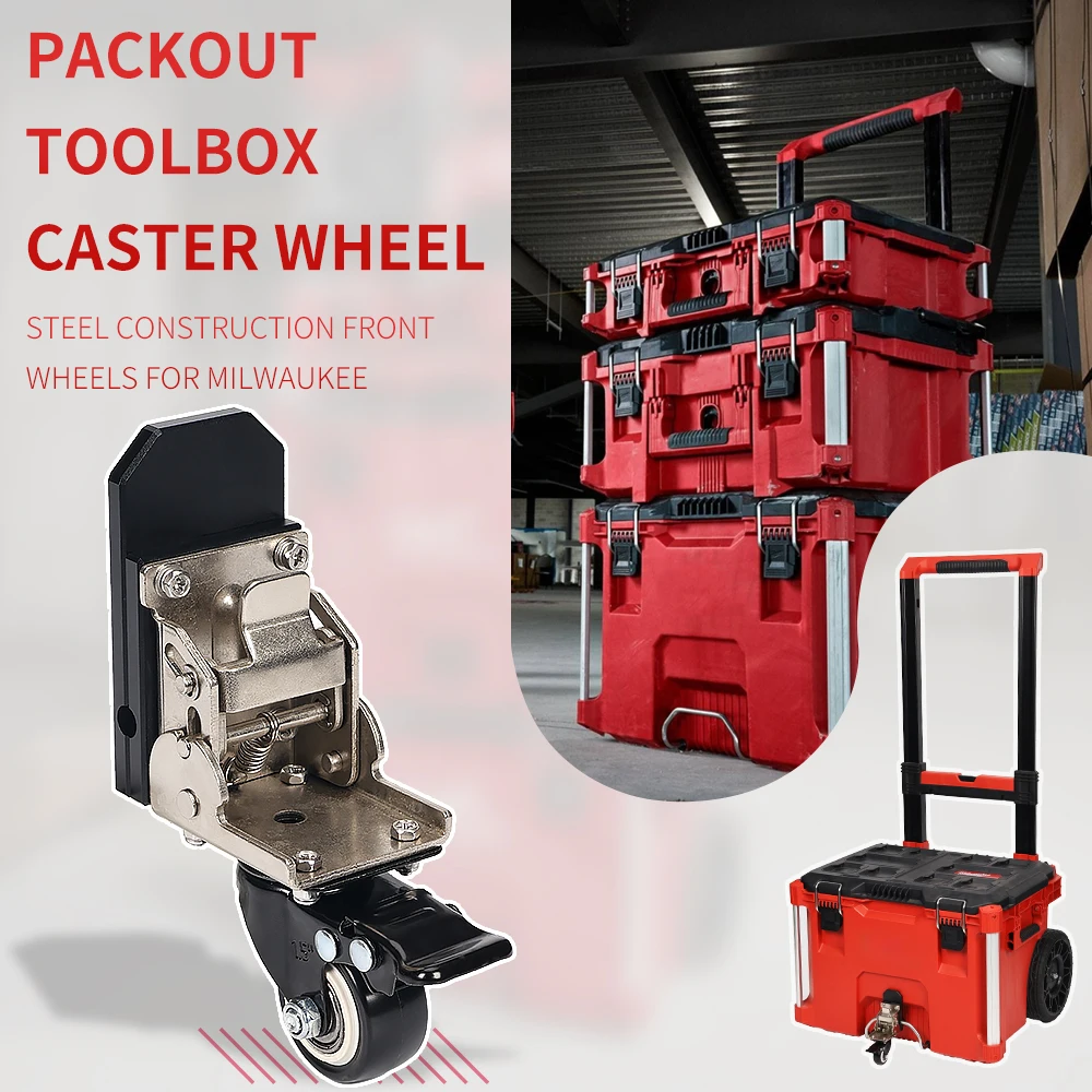 Steel Construction Front Wheels Packout Rolling Tool Box Caster Wheel Effortless Sliding Smooth Navigation Foldable Design