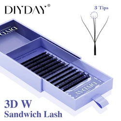 DIYDAY, nuevos extensores de pestañas en forma de W 3D, pestañas postizas de tres núcleos, ventiladores de volumen prefabricados, pestañas postizas de visón 3D en forma de estilo W