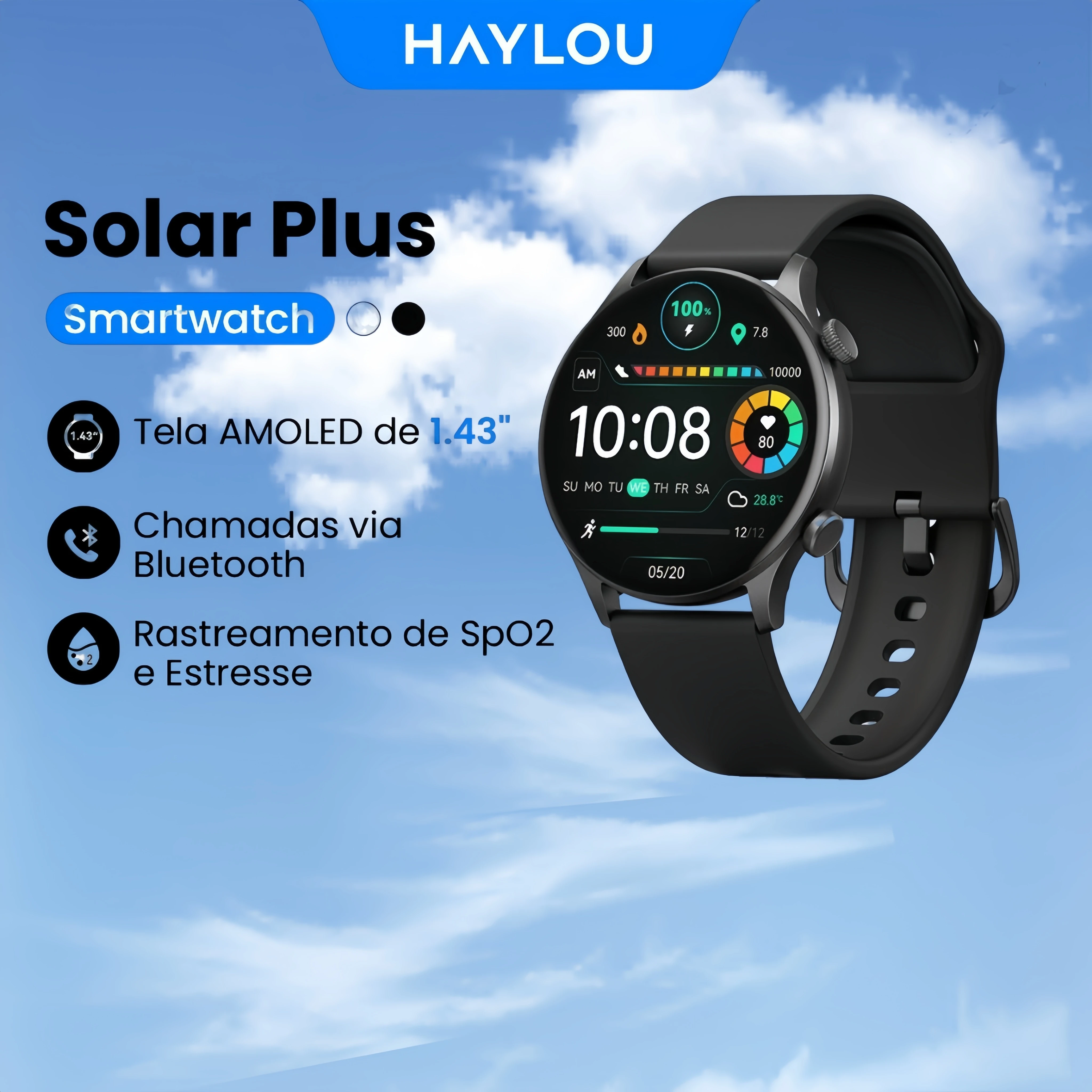 

Haylou Solar plus Smartwatch 1.43" AMOLED Bluetooth Phone Call Capability IP68 Waterproof Sports Smart Watch