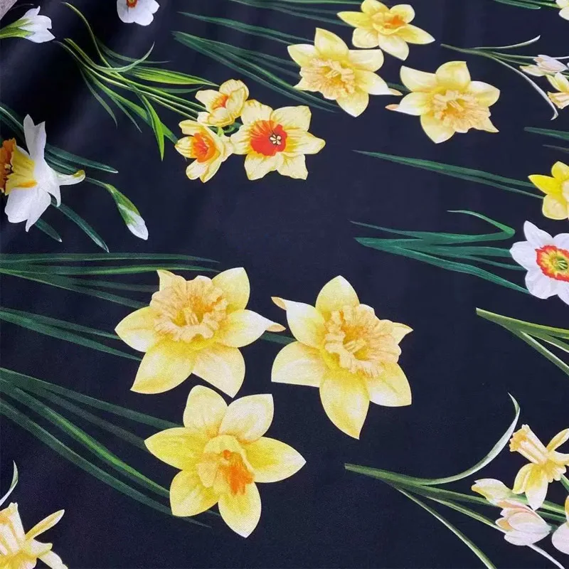 

Желто-белый цветок нарциса с принтом, имитирующая шелковую атласную или шифоновую ткань для женщин, летнее платье, блузка, материал для шитья своими руками