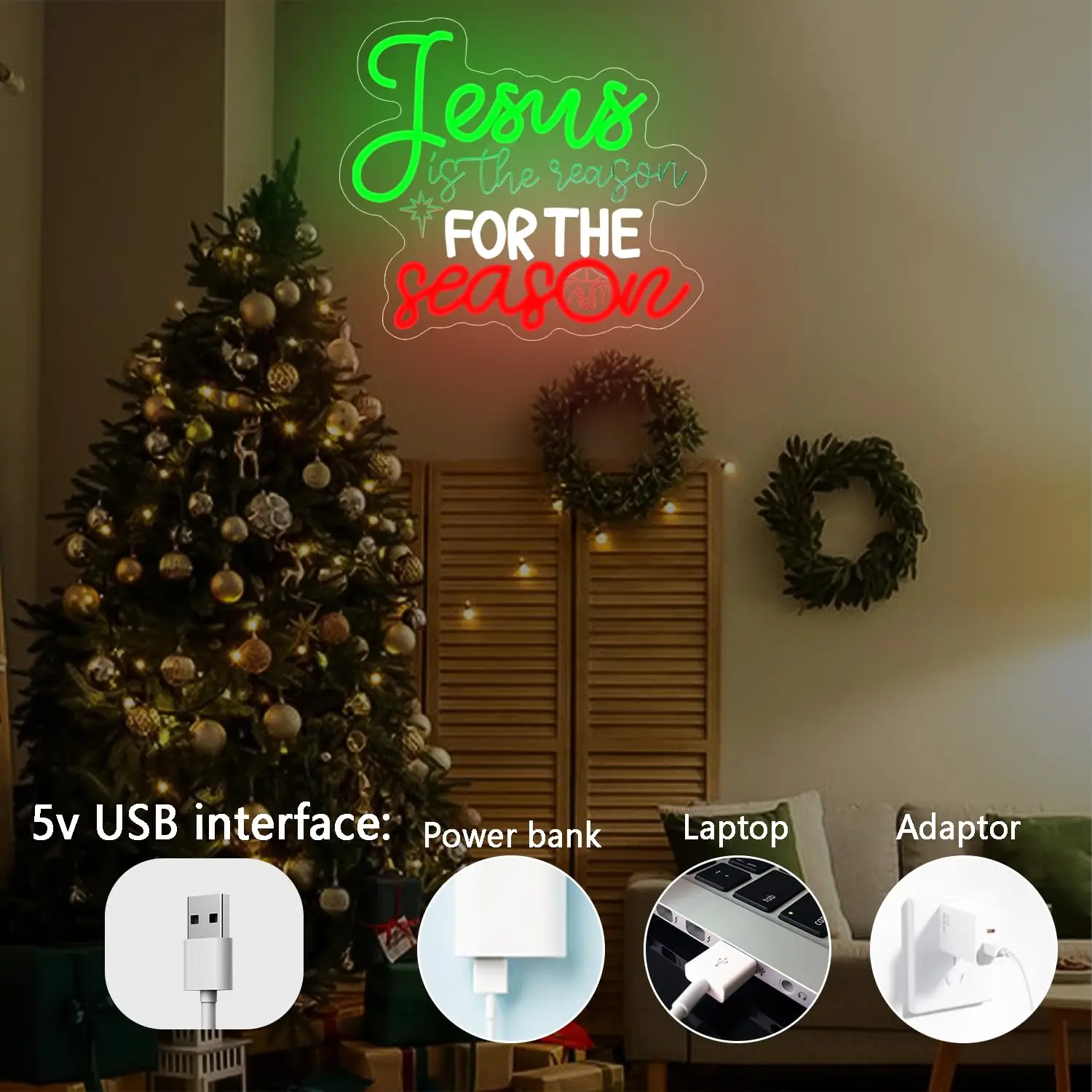 Jesus é a razão para a temporada sinal de néon para decoração de parede natal iluminar sinal para sala estar quarto festa decoração de natal