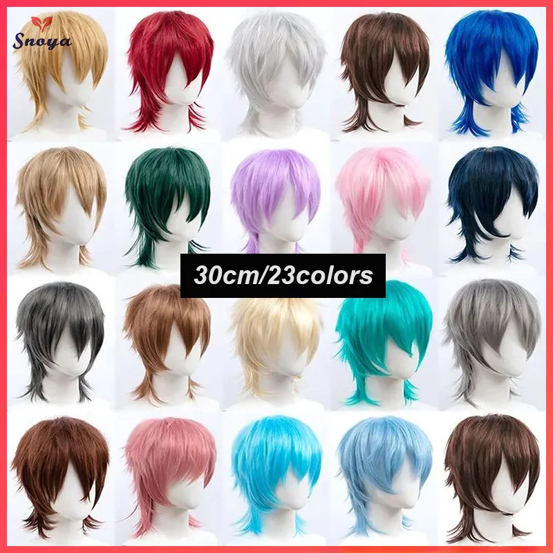 Snoya Synthetic Short Wigs Wolf Cut with Bangs Choppy Cosplay Party Wig for Men Women Pink Red Green Purple Korean Style Man Wig