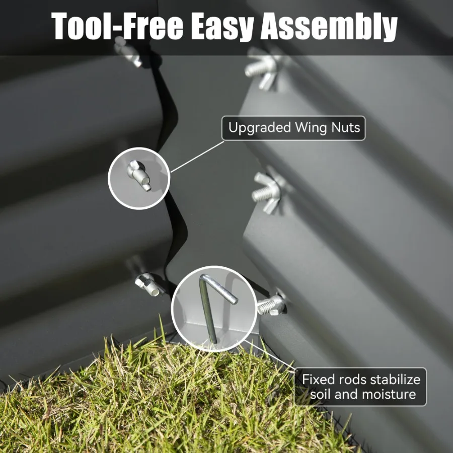 8x4x1 قدم المجلفن أثار سرير حديقة في الهواء الطلق زارع صناديق الحديقة صندوق زراعة معدني كبير لتدفق الخضروات والفواكه #5