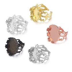5pcs/lot Copper Adjustable Blank Ring Base 15-20mm Ring Settings Cabochons Cameo Base For DIY Jewelry Making Ring Bezels