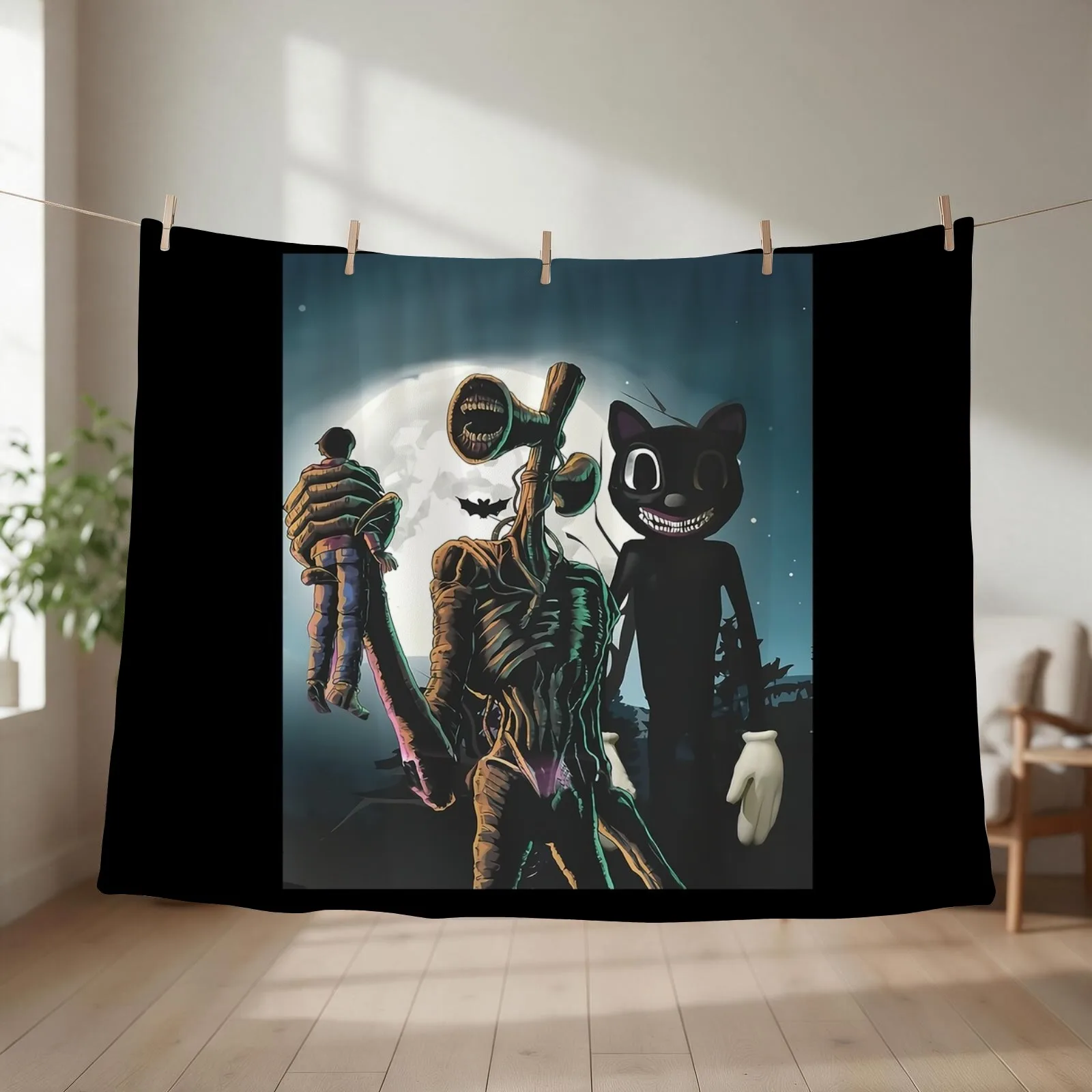 Siren head and Cartoon Throw Blanket Nap Flannel Plaid Vintage Blankets