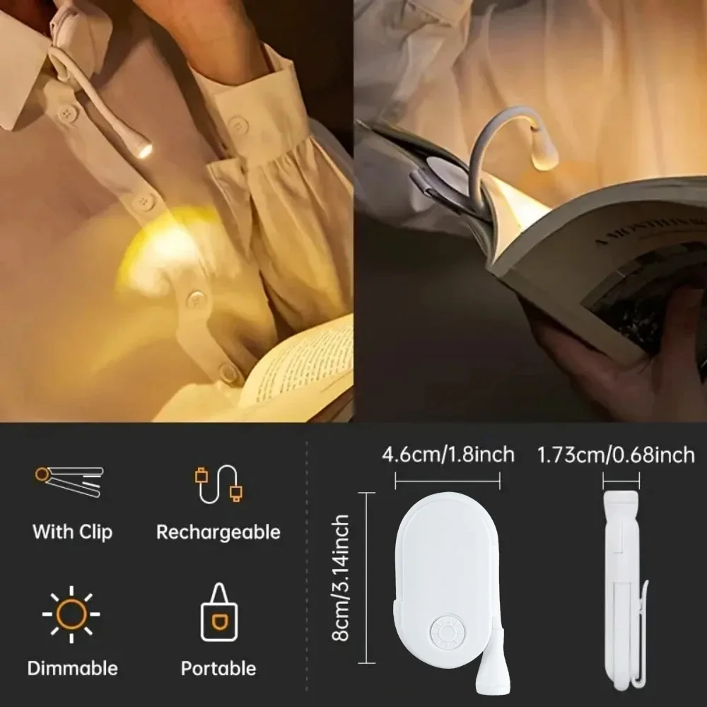 Mini Portable LED Book Lights USB Rechargeable Eye Protection Night Light 360°Clip-On For Night Reading Lamp Travel Bedroom