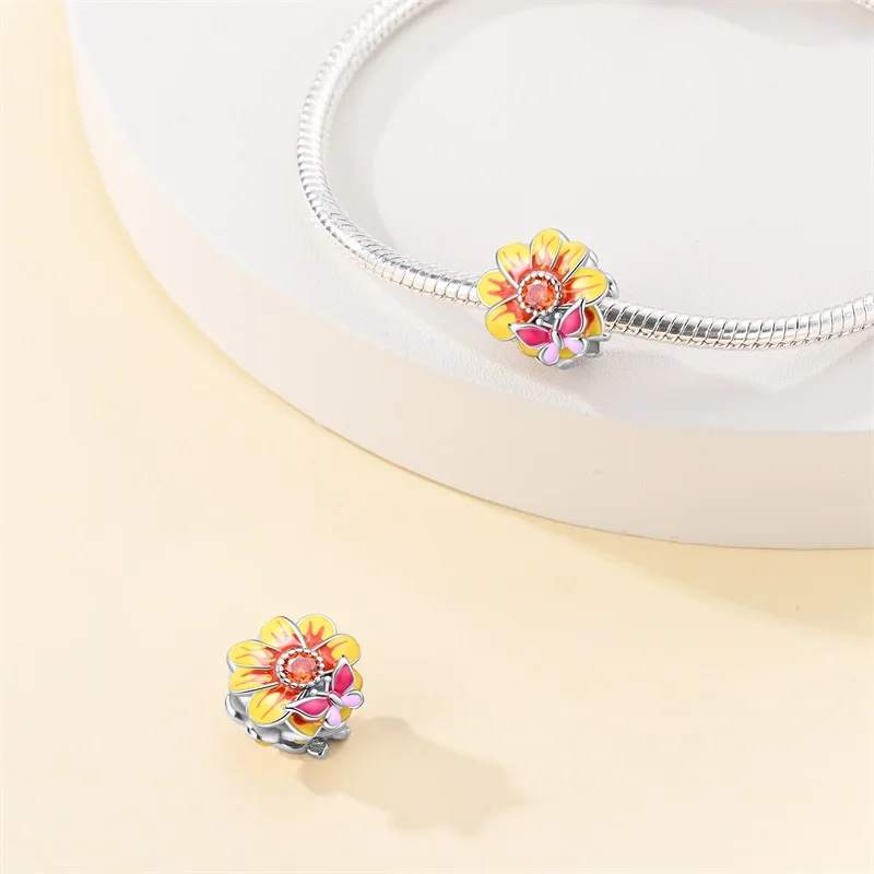 Abalorios de plata de ley 925 con forma de mariposa, tulipán, flor de Iris, compatibles con pulseras Pandora 925 originales, joyería fina para regalo de San Valentín