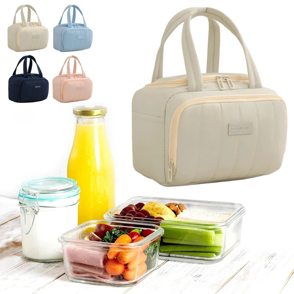 Quilted Insulated Leakproof Insulated Lunch Box Large Capacity Travel Lunchbox Lunch Tote Bags for Work Travel Beach Or Picnic