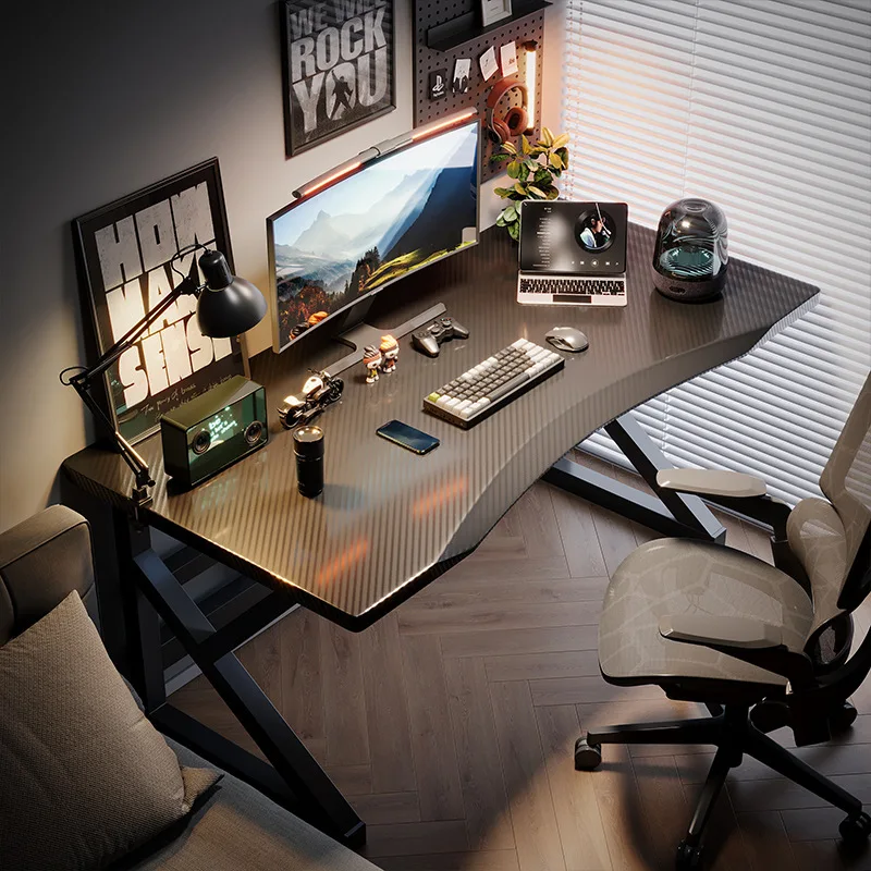 Computer desk desktop household carbon fiber e-sports table and chair set bedroom game table simple workbench
