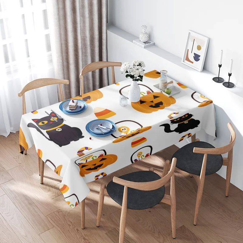 

Halloween Tablecloth Set with Cat Pumpkin Decorations for Home Dining Room Decoration White/Black/Candy Colorful Design