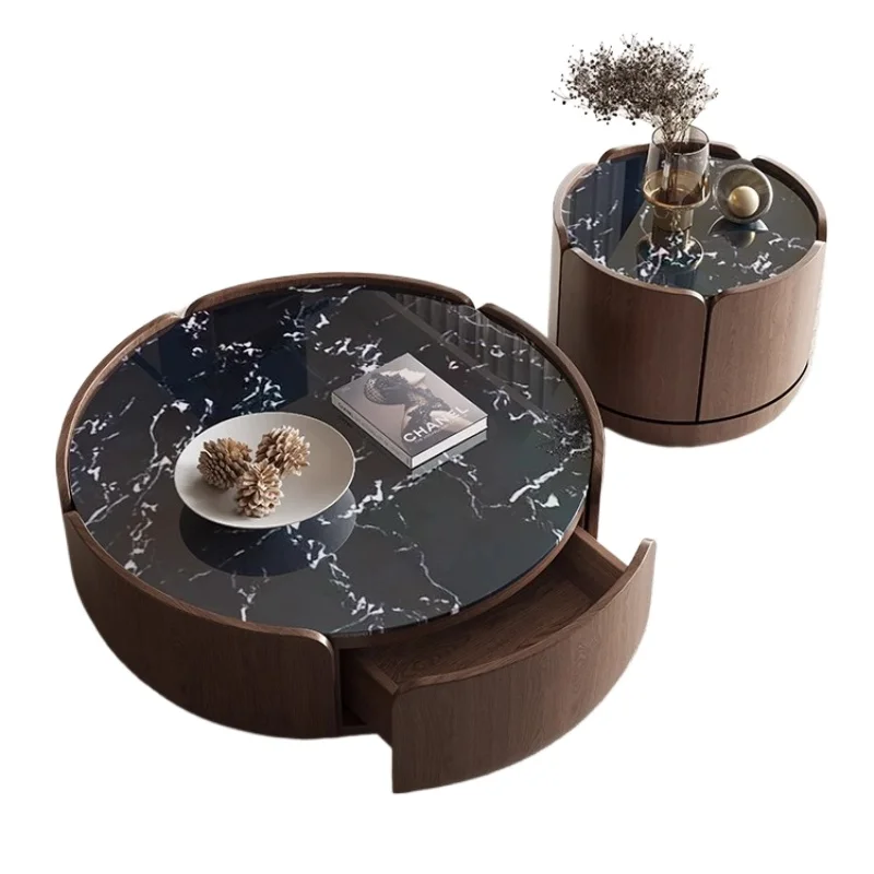 

Italian petal coffee table modern simple small apartment living room high-end creative design rock slab walnut round tea table