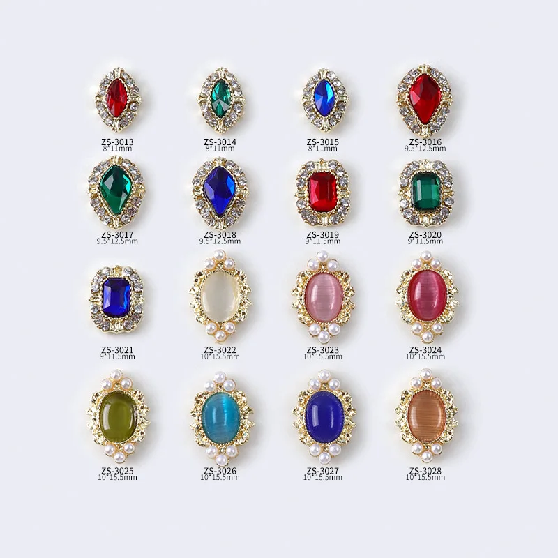 10pcs/Bag Hot Selling Palace Nail Decoration Luxury Retro 3D Sparkling Crystal Diamonds Nail Art Charms Accessories Bulk Supply