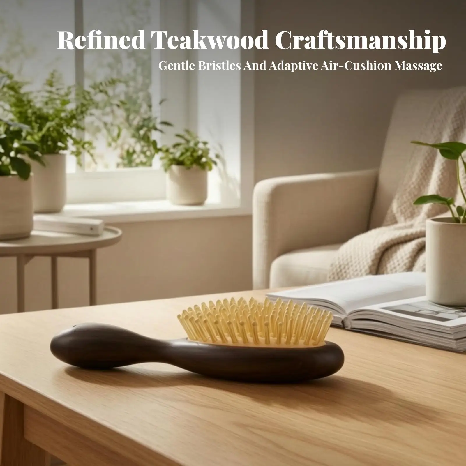 Wooden Massage Comb with Cushion Pad for Scalp Massage Detangling Brush for Curly and Straight Hair Types