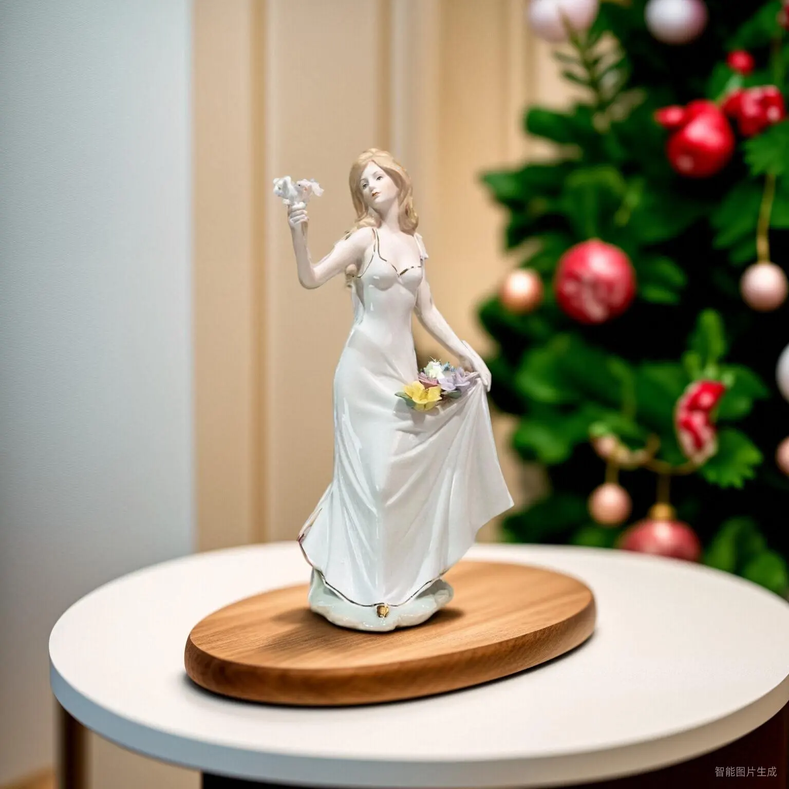 Elegant White Dress Lady Ceramic Figurine with Dove Porcelain Beauty Statue Vintage European Home Decor Ornament Wedding Gift
