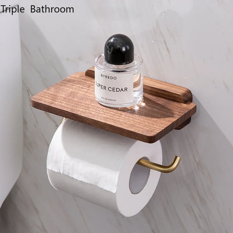 Punch-free Solid Wood Tissue Holder Restroom Wall Paper Towel Holder Toilet Paper Storage Stand Shelf Bathroom Accessories