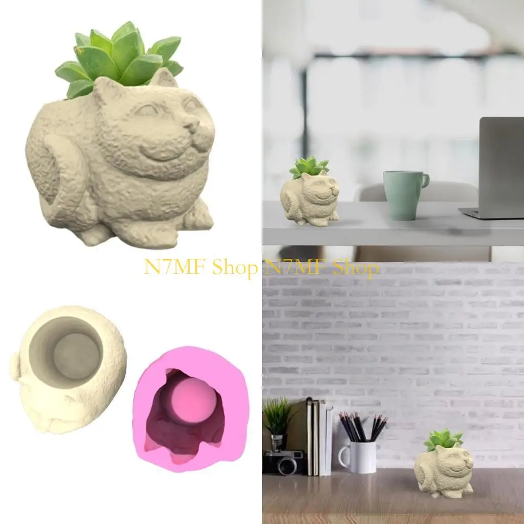 

N7MF силиконовая форма для цветочного горшка, бетонная цементная форма для горшка для растений, формы для литья кошек из смолы
