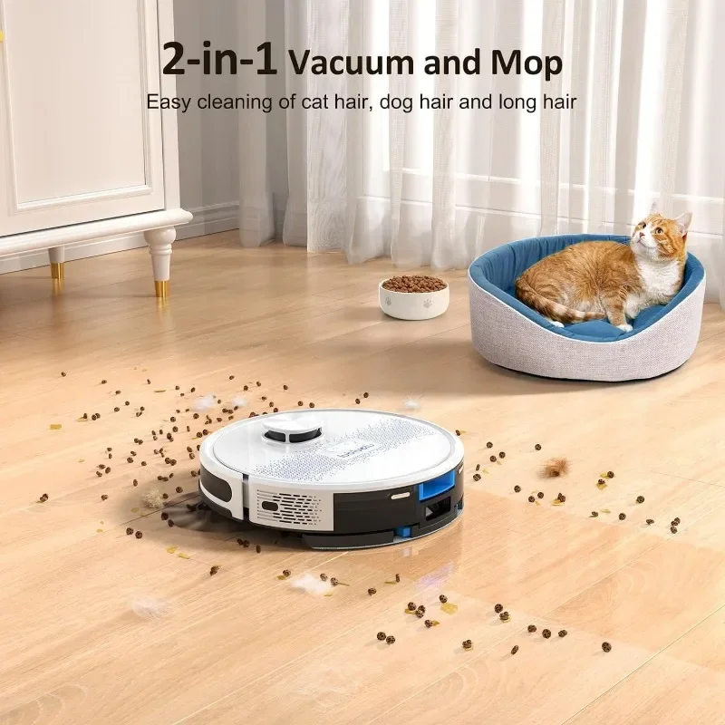 Lubluelu Robot Vacuum and Mop Combo, Aspirador robótico 2 em 1, Navegação LiDAR, 5 Mapeamentos Inteligentes, 10 zonas sem ir