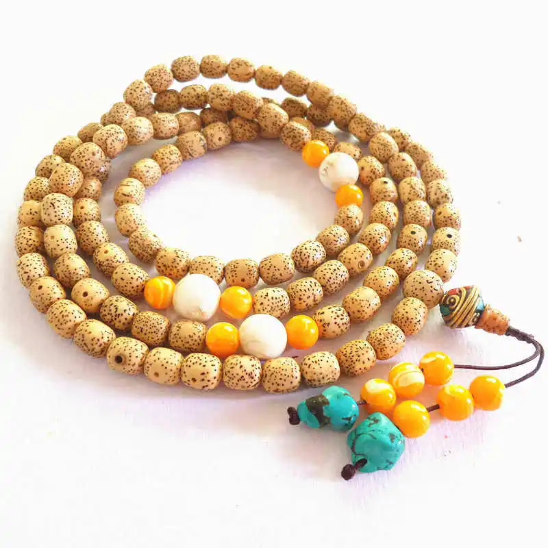 Natural Star Moon Bodhi 108 Meditation Prayer Mala 9x8mm Orginal Bodhi Barrel Beads With Conch Shell BRO922