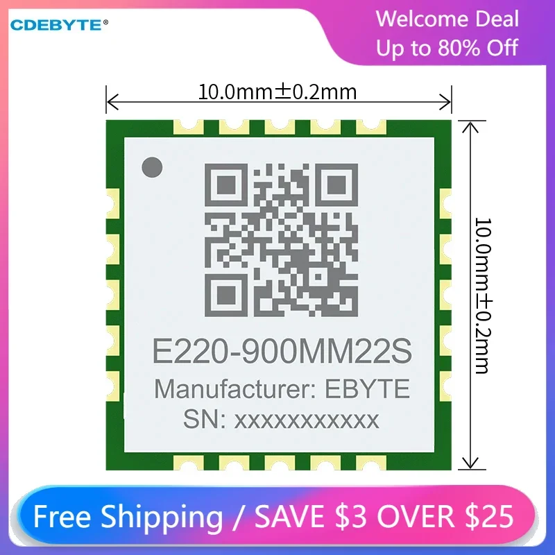 

10pcs LoRa LLCC68 Wireless Module 868MHz/915MHz Low Power 22dBm 5.5KM CDEBYTE E220-900MM22S Smaller Size Antenna Stamp Holes SPI