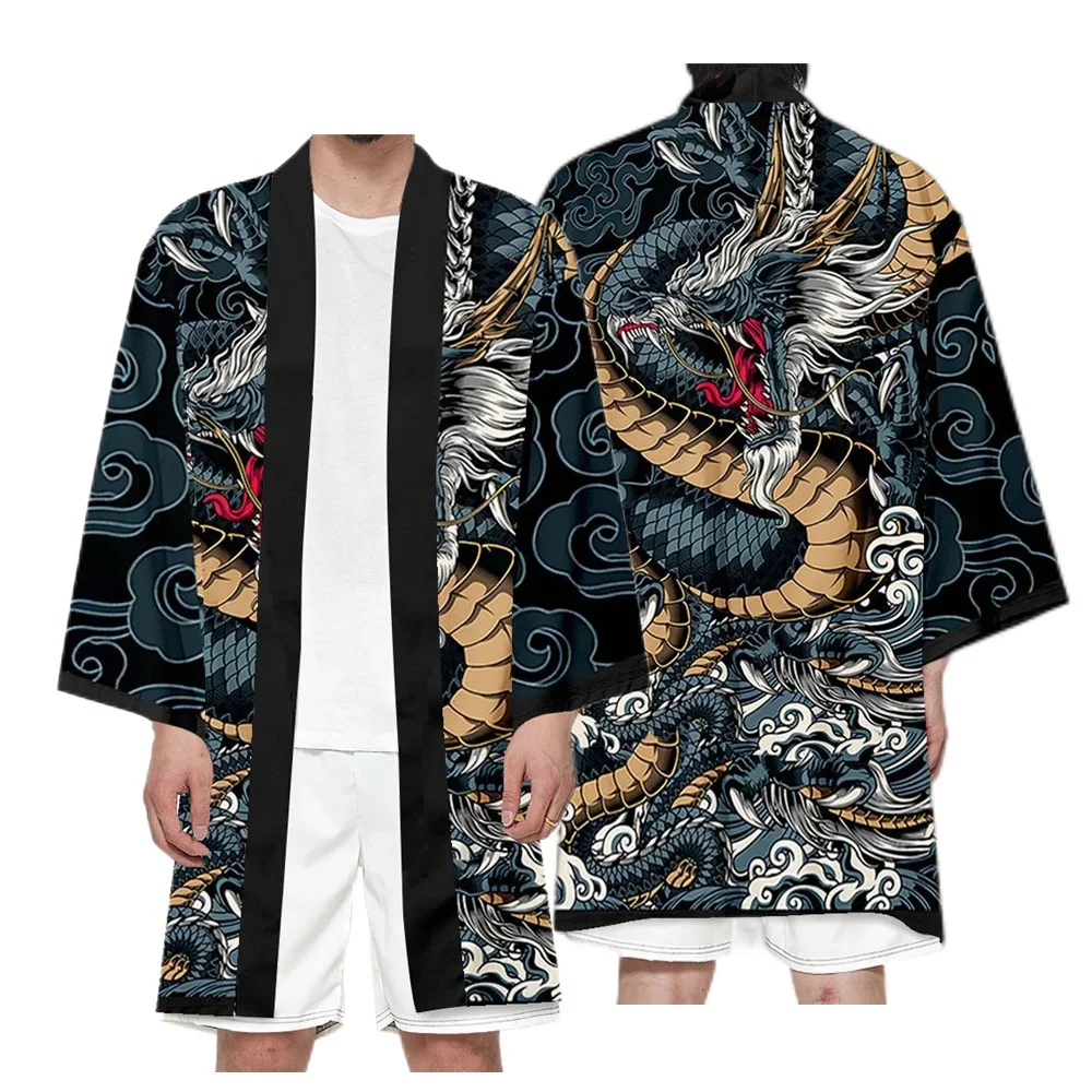 Summer Long Kimonos Men\'s Kimono Cardigan Japanese Fashion Anime Cosplay Cloak Haori Samurai Kimono Bathrobe Elegant Jacket